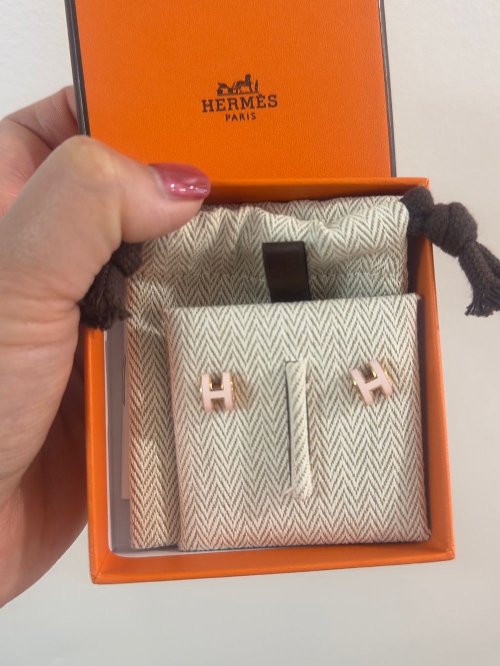Authentic HERMES Mini Pop H Earring Rose Dragee Pink Rose Gold Hardware RGHW - Picture 7 of 8